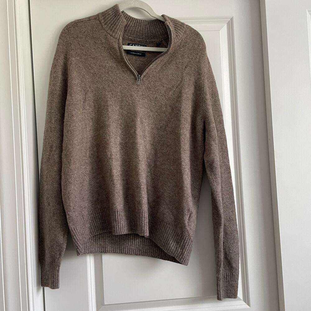 Canda Lambswool Quarter Zip Pullover Brown Contemporary Minimalist Size XL‎